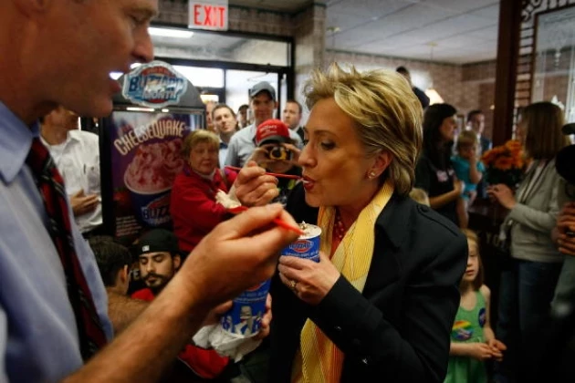 The then U.S. Senator Hillary Clinton enjoys a Blizzard The then U.S. Senator Hillary Clinton enjoys a Blizzard